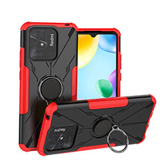Custodia Silicone e Plastica Opaca Cover con Magnetico Anello Supporto JX1 per Xiaomi Redmi 10 India Rosso