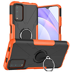 Custodia Silicone e Plastica Opaca Cover con Magnetico Anello Supporto JX1 per Xiaomi Redmi 9 Power Arancione