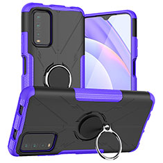 Custodia Silicone e Plastica Opaca Cover con Magnetico Anello Supporto JX1 per Xiaomi Redmi 9 Power Viola