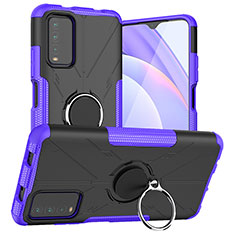 Custodia Silicone e Plastica Opaca Cover con Magnetico Anello Supporto JX1 per Xiaomi Redmi 9T 4G Viola