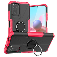 Custodia Silicone e Plastica Opaca Cover con Magnetico Anello Supporto JX1 per Xiaomi Redmi Note 10 4G Rosa Caldo
