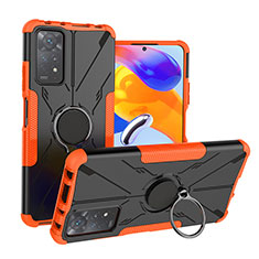 Custodia Silicone e Plastica Opaca Cover con Magnetico Anello Supporto JX1 per Xiaomi Redmi Note 11 Pro 4G Arancione