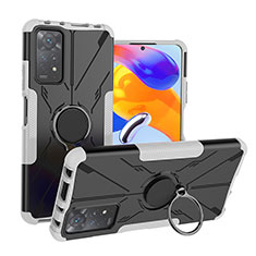 Custodia Silicone e Plastica Opaca Cover con Magnetico Anello Supporto JX1 per Xiaomi Redmi Note 11 Pro 4G Argento