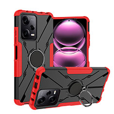 Custodia Silicone e Plastica Opaca Cover con Magnetico Anello Supporto JX1 per Xiaomi Redmi Note 12 Pro 5G Rosso