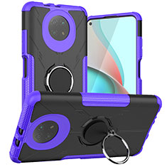 Custodia Silicone e Plastica Opaca Cover con Magnetico Anello Supporto JX1 per Xiaomi Redmi Note 9T 5G Viola