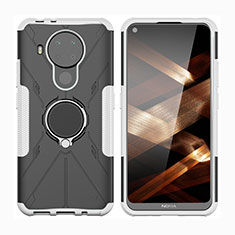 Custodia Silicone e Plastica Opaca Cover con Magnetico Anello Supporto JX2 per Nokia 5.4 Argento