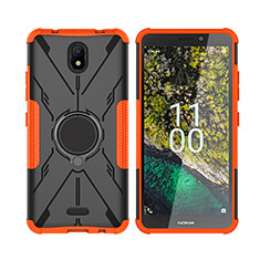 Custodia Silicone e Plastica Opaca Cover con Magnetico Anello Supporto JX2 per Nokia C100 Arancione