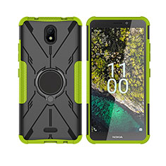 Custodia Silicone e Plastica Opaca Cover con Magnetico Anello Supporto JX2 per Nokia C100 Verde