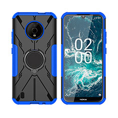 Custodia Silicone e Plastica Opaca Cover con Magnetico Anello Supporto JX2 per Nokia C200 Blu