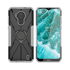 Custodia Silicone e Plastica Opaca Cover con Magnetico Anello Supporto JX2 per Nokia C30 Argento
