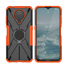 Custodia Silicone e Plastica Opaca Cover con Magnetico Anello Supporto JX2 per Nokia G10 Arancione