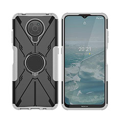 Custodia Silicone e Plastica Opaca Cover con Magnetico Anello Supporto JX2 per Nokia G10 Argento