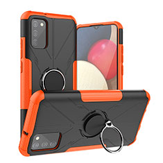 Custodia Silicone e Plastica Opaca Cover con Magnetico Anello Supporto JX2 per Samsung Galaxy A03s Arancione