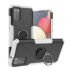 Custodia Silicone e Plastica Opaca Cover con Magnetico Anello Supporto JX2 per Samsung Galaxy M02s Bianco