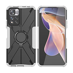 Custodia Silicone e Plastica Opaca Cover con Magnetico Anello Supporto JX2 per Xiaomi Poco X4 NFC Argento