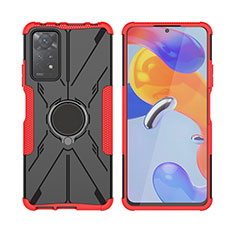 Custodia Silicone e Plastica Opaca Cover con Magnetico Anello Supporto JX2 per Xiaomi Redmi Note 11 Pro 4G Rosa Caldo