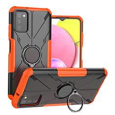 Custodia Silicone e Plastica Opaca Cover con Magnetico Anello Supporto JX3 per Samsung Galaxy A03s Arancione