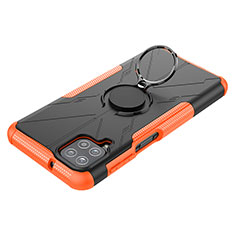 Custodia Silicone e Plastica Opaca Cover con Magnetico Anello Supporto JX3 per Samsung Galaxy A12 Nacho Arancione