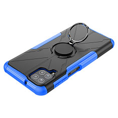 Custodia Silicone e Plastica Opaca Cover con Magnetico Anello Supporto JX3 per Samsung Galaxy A12 Nacho Blu