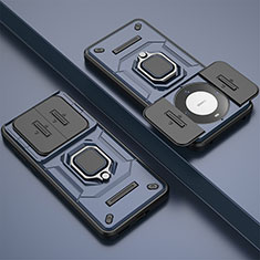Custodia Silicone e Plastica Opaca Cover con Magnetico Anello Supporto K1C per Huawei Mate 60 Blu