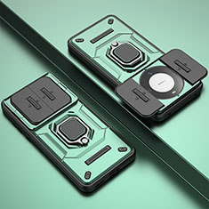 Custodia Silicone e Plastica Opaca Cover con Magnetico Anello Supporto K1C per Huawei Mate 60 Pro+ Plus Verde