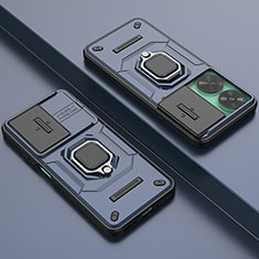 Custodia Silicone e Plastica Opaca Cover con Magnetico Anello Supporto K1C per Huawei Nova 11 SE Blu
