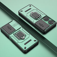 Custodia Silicone e Plastica Opaca Cover con Magnetico Anello Supporto K1C per Huawei Nova 11 SE Verde
