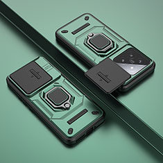 Custodia Silicone e Plastica Opaca Cover con Magnetico Anello Supporto K1C per Xiaomi Mi 14 Pro 5G Verde