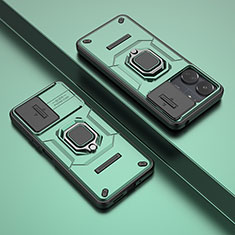 Custodia Silicone e Plastica Opaca Cover con Magnetico Anello Supporto K1C per Xiaomi Poco C65 Verde