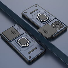 Custodia Silicone e Plastica Opaca Cover con Magnetico Anello Supporto K1C per Xiaomi Redmi K70 5G Blu