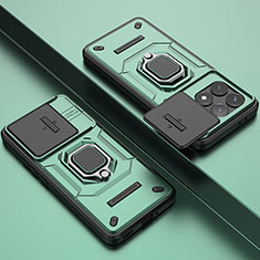 Custodia Silicone e Plastica Opaca Cover con Magnetico Anello Supporto K1C per Xiaomi Redmi K70 5G Verde