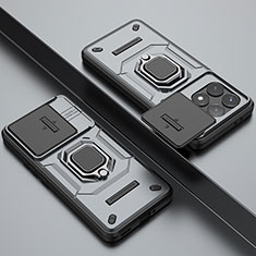 Custodia Silicone e Plastica Opaca Cover con Magnetico Anello Supporto K1C per Xiaomi Redmi K70E 5G Grigio