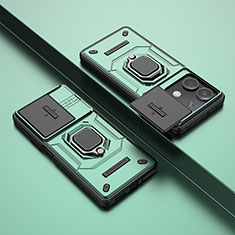 Custodia Silicone e Plastica Opaca Cover con Magnetico Anello Supporto K1C per Xiaomi Redmi Note 13 5G Verde