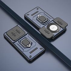 Custodia Silicone e Plastica Opaca Cover con Magnetico Anello Supporto K2C per Huawei Mate 60 Blu