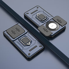 Custodia Silicone e Plastica Opaca Cover con Magnetico Anello Supporto K2C per Huawei Mate 60 Pro Blu