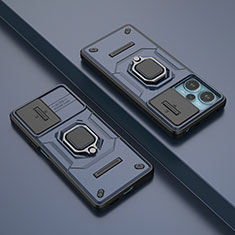 Custodia Silicone e Plastica Opaca Cover con Magnetico Anello Supporto K2C per Xiaomi Poco F5 5G Blu