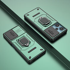Custodia Silicone e Plastica Opaca Cover con Magnetico Anello Supporto K2C per Xiaomi Poco F5 5G Verde