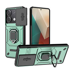 Custodia Silicone e Plastica Opaca Cover con Magnetico Anello Supporto K2C per Xiaomi Redmi Note 13 5G Verde