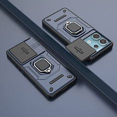 Custodia Silicone e Plastica Opaca Cover con Magnetico Anello Supporto K2C per Xiaomi Redmi Note 13 Pro 5G Blu