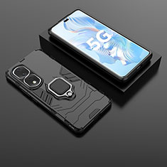 Custodia Silicone e Plastica Opaca Cover con Magnetico Anello Supporto KC1 per Huawei Honor 80 Pro 5G Nero