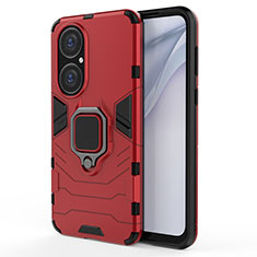 Custodia Silicone e Plastica Opaca Cover con Magnetico Anello Supporto KC1 per Huawei P50 Pro Rosso