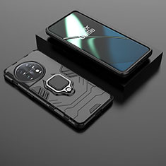 Custodia Silicone e Plastica Opaca Cover con Magnetico Anello Supporto KC1 per OnePlus 11 5G Nero