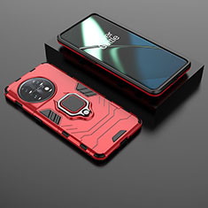 Custodia Silicone e Plastica Opaca Cover con Magnetico Anello Supporto KC1 per OnePlus 11 5G Rosso