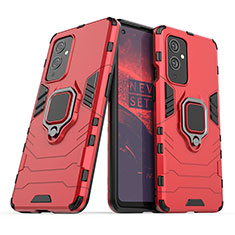 Custodia Silicone e Plastica Opaca Cover con Magnetico Anello Supporto KC1 per OnePlus 9 5G Rosso
