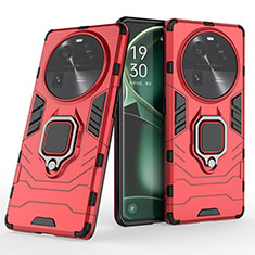Custodia Silicone e Plastica Opaca Cover con Magnetico Anello Supporto KC1 per Oppo Find X6 5G Rosso