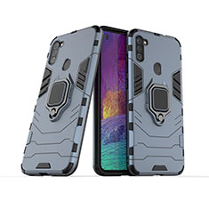 Custodia Silicone e Plastica Opaca Cover con Magnetico Anello Supporto KC1 per Samsung Galaxy A11 Blu