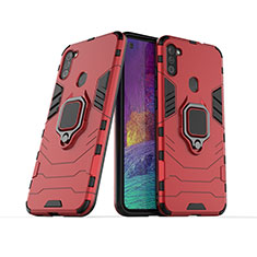 Custodia Silicone e Plastica Opaca Cover con Magnetico Anello Supporto KC1 per Samsung Galaxy A11 Rosso