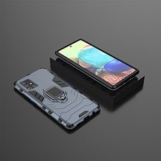 Custodia Silicone e Plastica Opaca Cover con Magnetico Anello Supporto KC1 per Samsung Galaxy A71 5G Blu