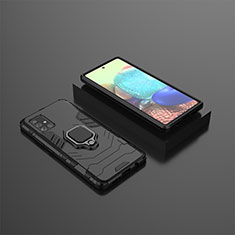 Custodia Silicone e Plastica Opaca Cover con Magnetico Anello Supporto KC1 per Samsung Galaxy A71 5G Nero