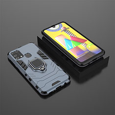 Custodia Silicone e Plastica Opaca Cover con Magnetico Anello Supporto KC1 per Samsung Galaxy M21s Blu